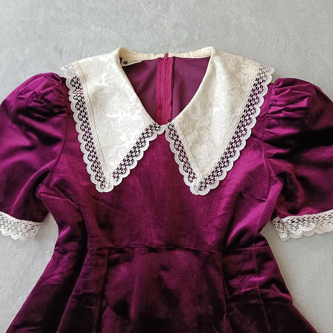 アメリカ古着 USAヴィンテージ ベルベットミニドレス ワンピース レース襟