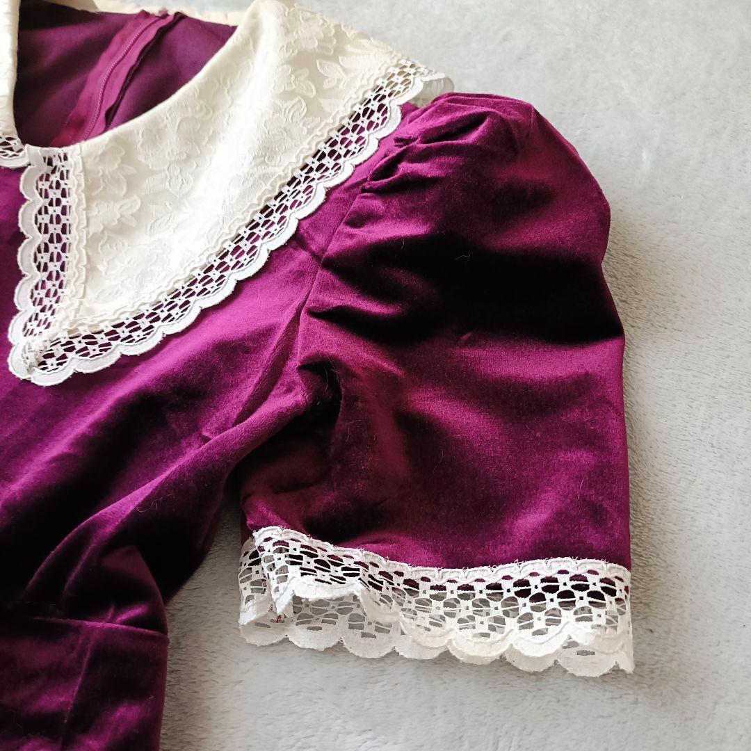 アメリカ古着 USAヴィンテージ ベルベットミニドレス ワンピース レース襟