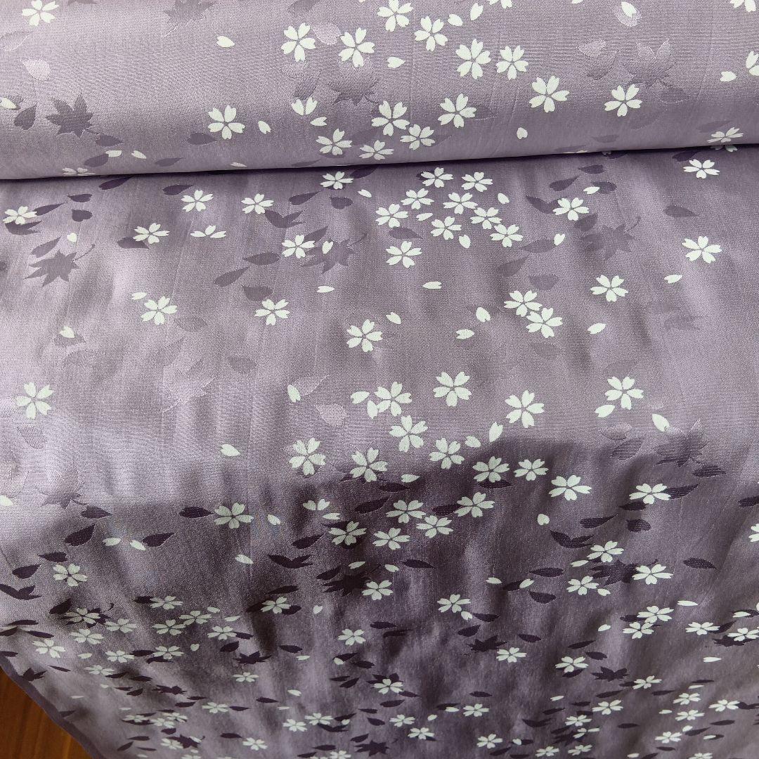 御襦袢地　反物　ラベンダー色　薄紫 桜の花柄　　 絹100%