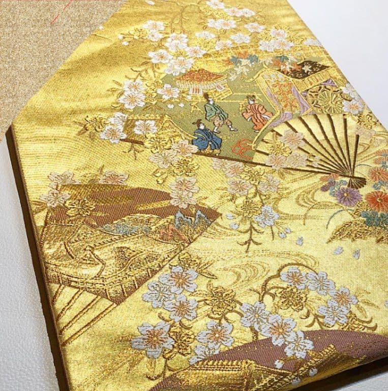 【中古美品】 高級 正絹 本金宝寿 六通 袋帯 御所車