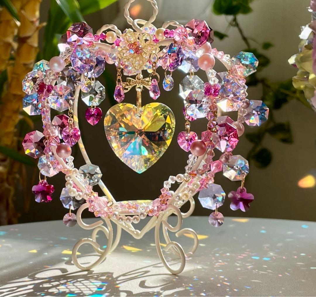 サンキャッチャー スワロフスキー ハート40mm ハートスタンド小