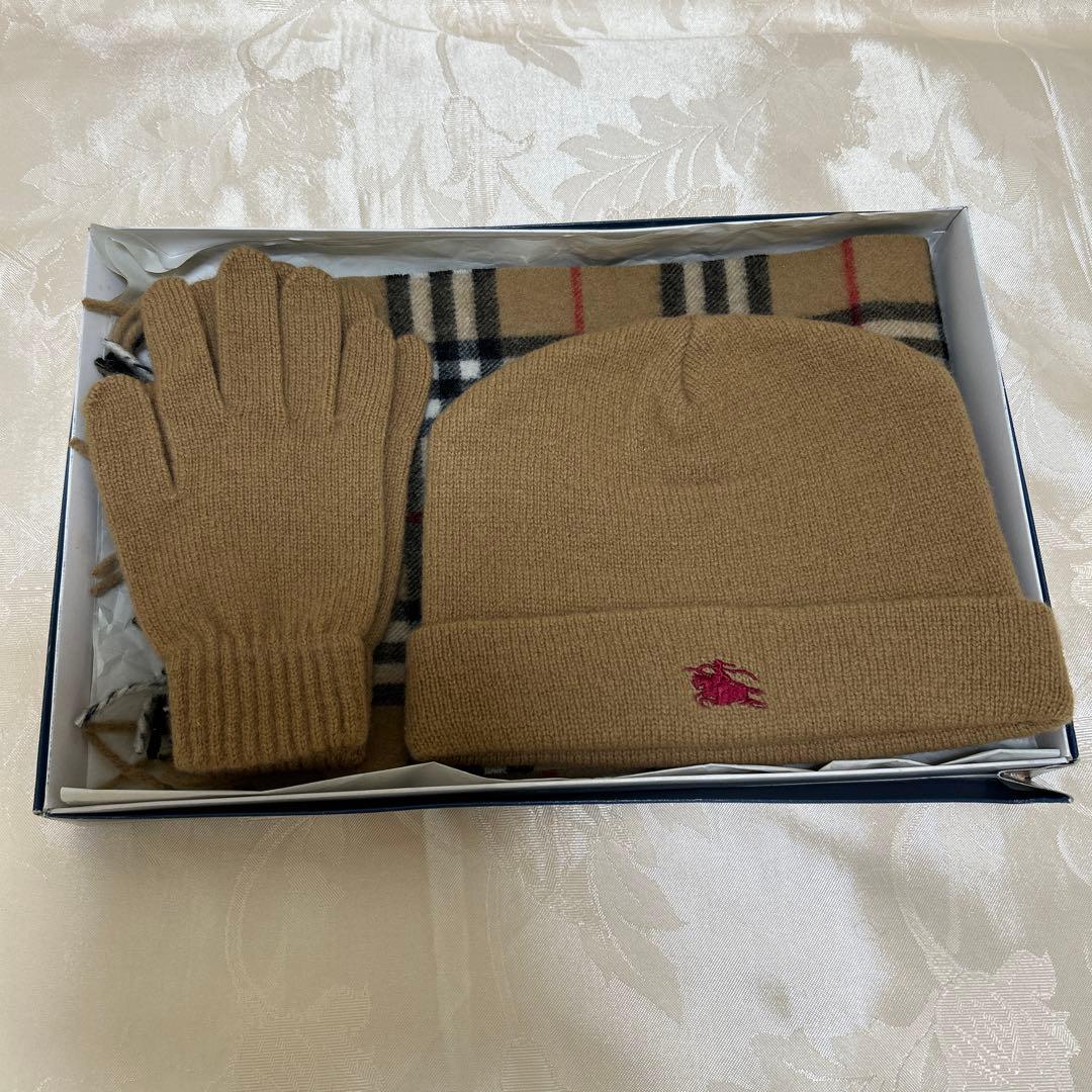 バーバリーキッズジュニア　マフラー、ニットキャップ 、手袋 3点セット　キャメル