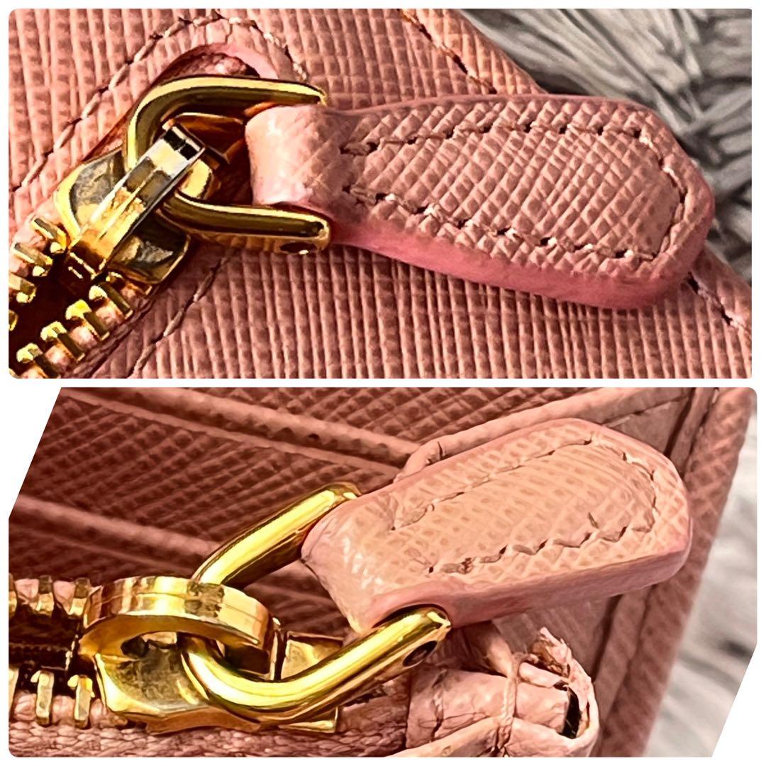 極美品✨PRADA サフィアーノ　メタルバー　ベビーピンク　長財布　レディース