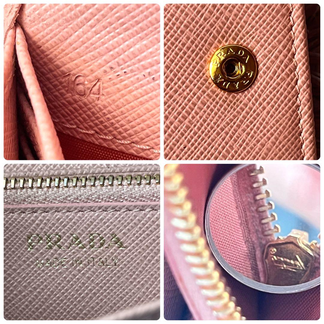 極美品✨PRADA サフィアーノ　メタルバー　ベビーピンク　長財布　レディース