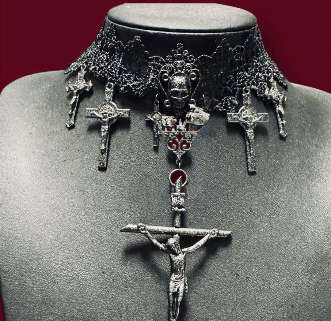 み*う様 1点物★ジャンポールゴルチエ★スカルヘッド7クロスチョーカーネックレス