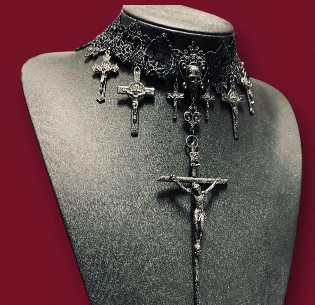 み*う様 1点物★ジャンポールゴルチエ★スカルヘッド7クロスチョーカーネックレス