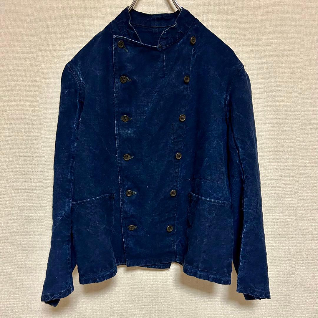【極美品】 ビンテージ インディゴリネン ダブルブレスト メカニック ジャケット