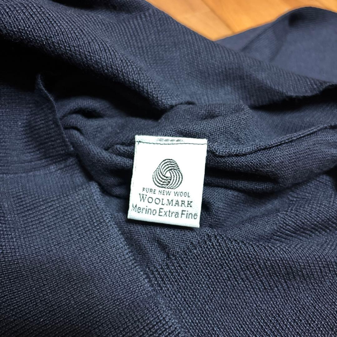 BEAMS F メリノウール タートルネックニット ネイビー 44イタリア製