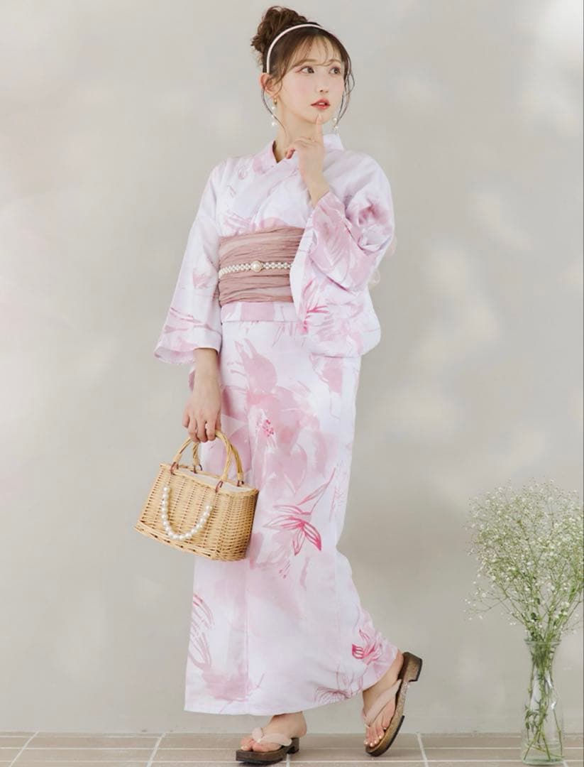 sugar nine ニュアンスピンクフラワー浴衣 浴衣3点セット