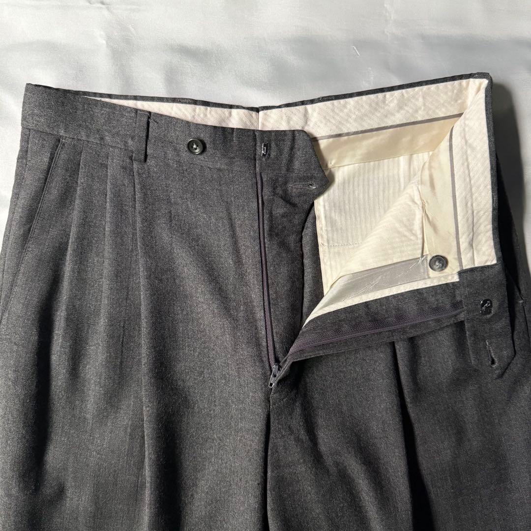 80s vintage USA製 スリータック グレー ウール ワイドスラックス