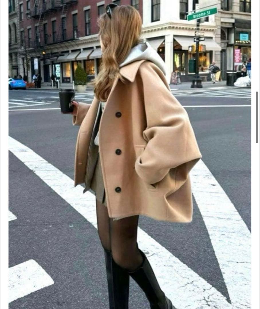 値下げ　ZARA オーバーサイズウールコート ショート　ベージュ