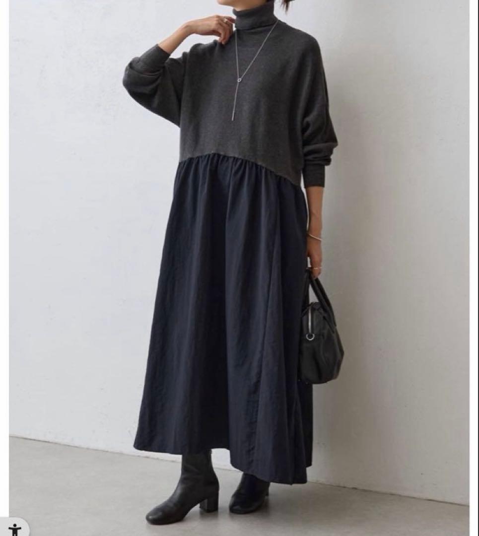 BEARDSLEY2025ニットコンビギャザー ワンピース