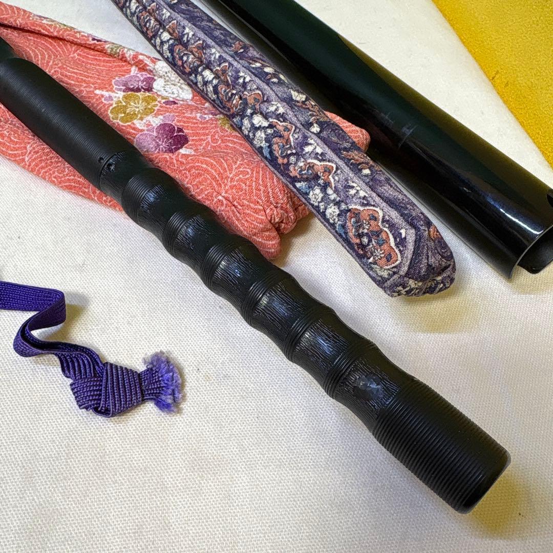 FE 能管 篠笛 黒と赤 鹿の彫刻付 横笛