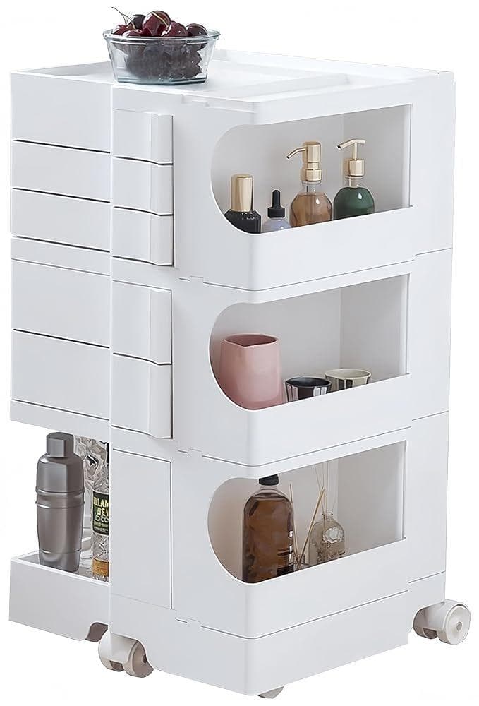 TUIYIDUO 回転式収納ワゴン 3段トレイ キャスター付き (ホワイト)