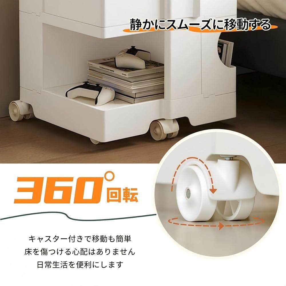 TUIYIDUO 回転式収納ワゴン 3段トレイ キャスター付き (ホワイト)