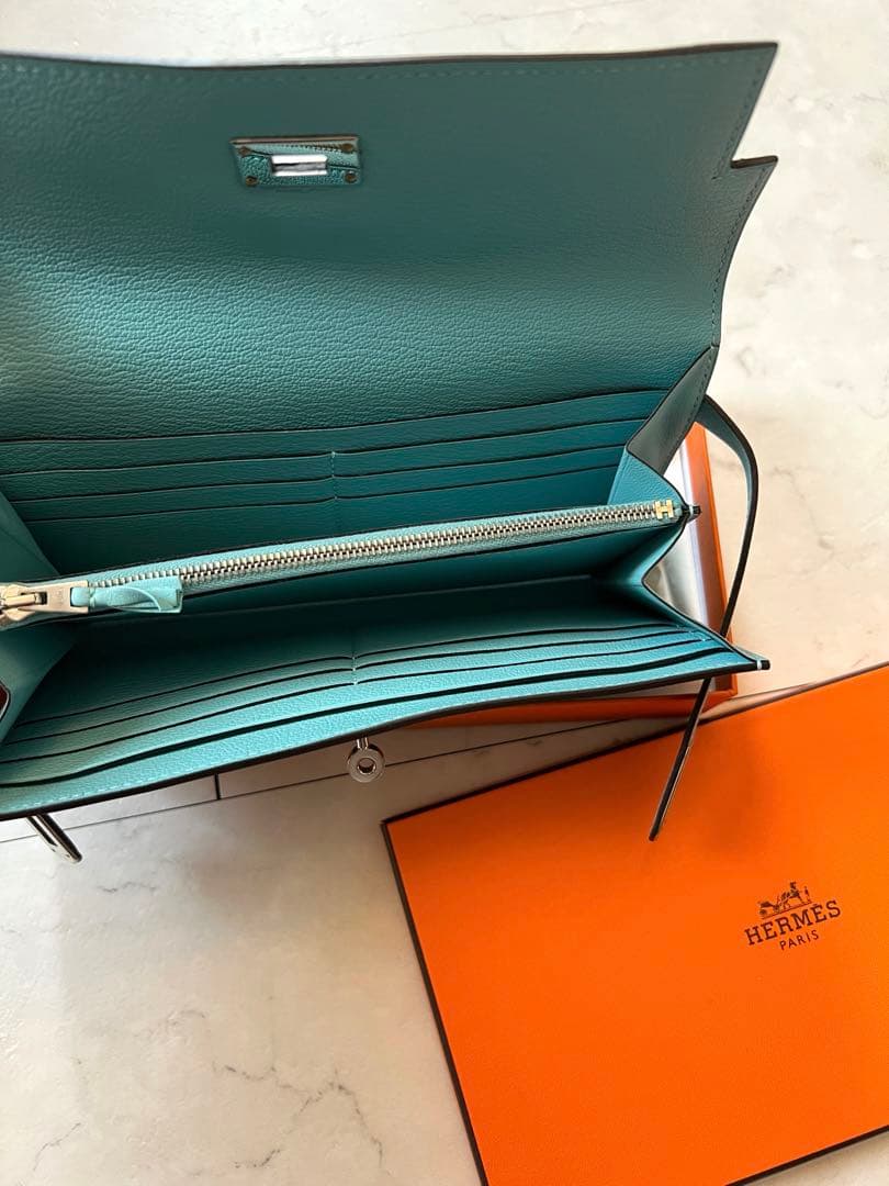 エルメス　Hermes ケリーウォレット　ギリーズ　ブルーアトール