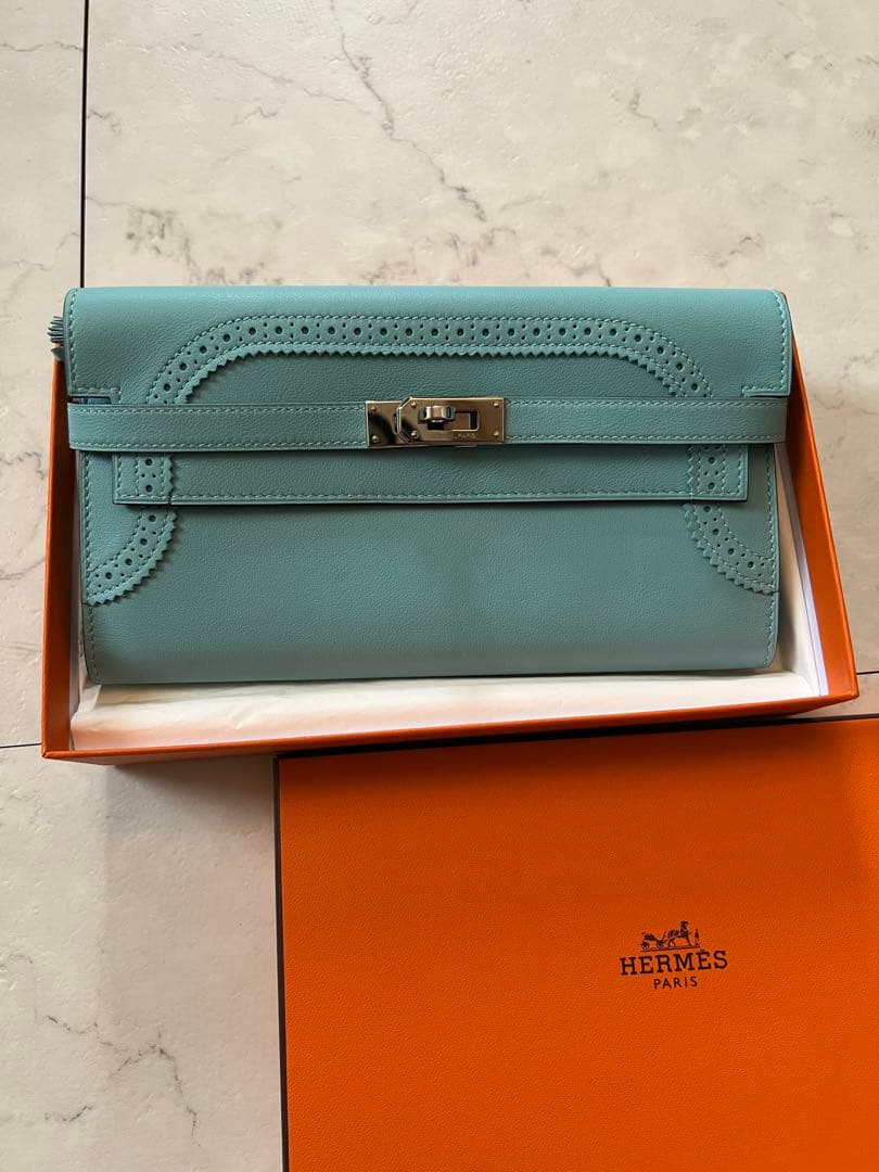 エルメス　Hermes ケリーウォレット　ギリーズ　ブルーアトール
