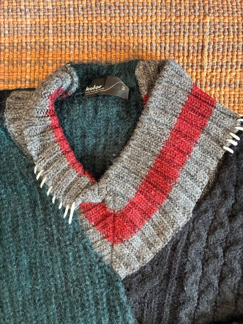 【名作】kolor クレイジーパターン パッチワークニット サイズ3