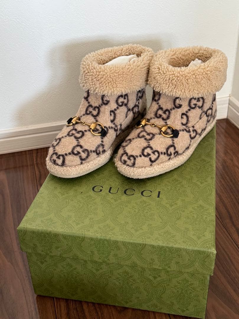GUCCI GG柄 ホースビットウール アンクルブーツ 34