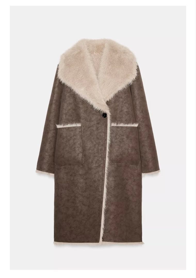 ZARA リバーシブル ダブルフェイスフェイクファーコート　L