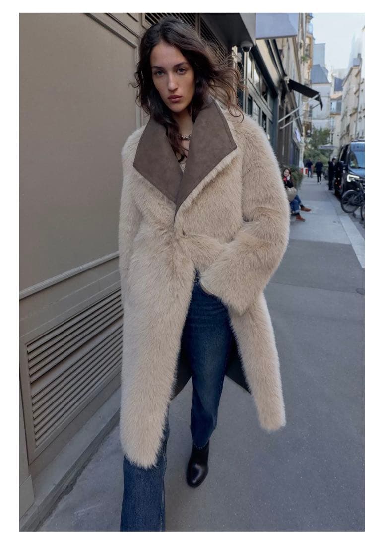 ZARA リバーシブル ダブルフェイスフェイクファーコート　L