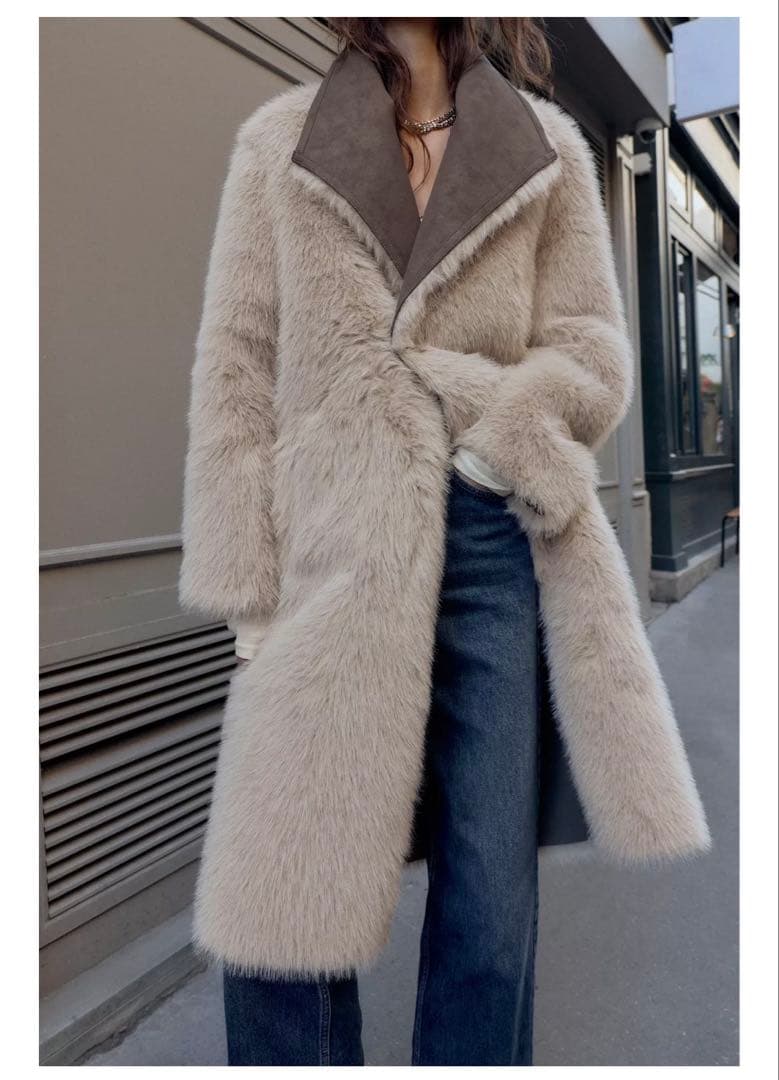 ZARA リバーシブル ダブルフェイスフェイクファーコート　L