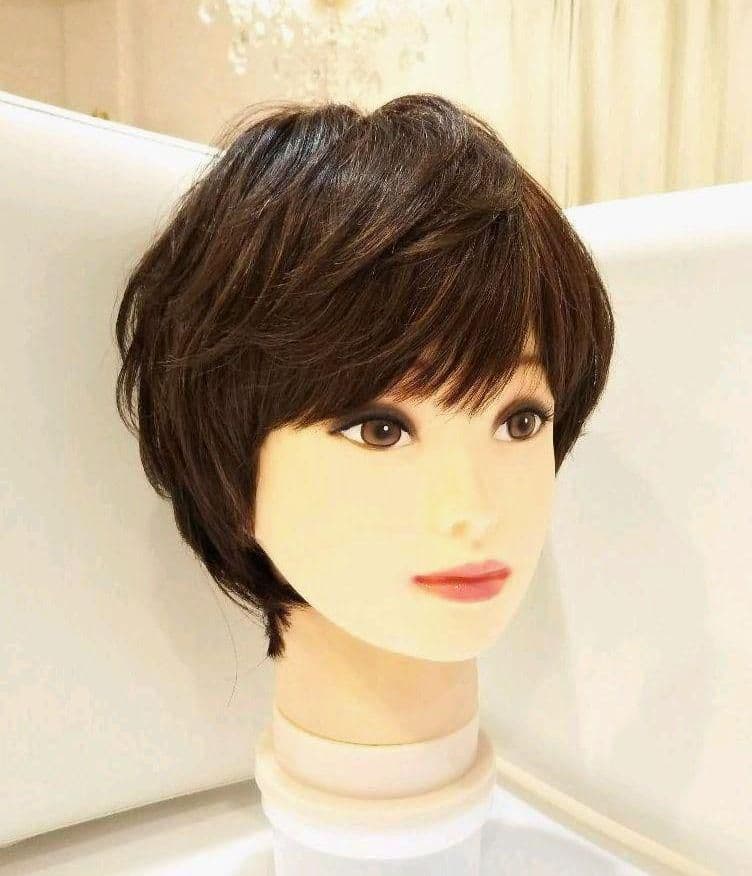 人毛100%総手植え地肌つむじ✨天地真理❣️さら艶髪！ふんわり美人ショート✨