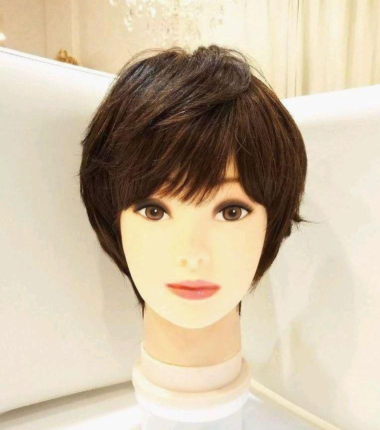 人毛100%総手植え地肌つむじ✨天地真理❣️さら艶髪！ふんわり美人ショート✨
