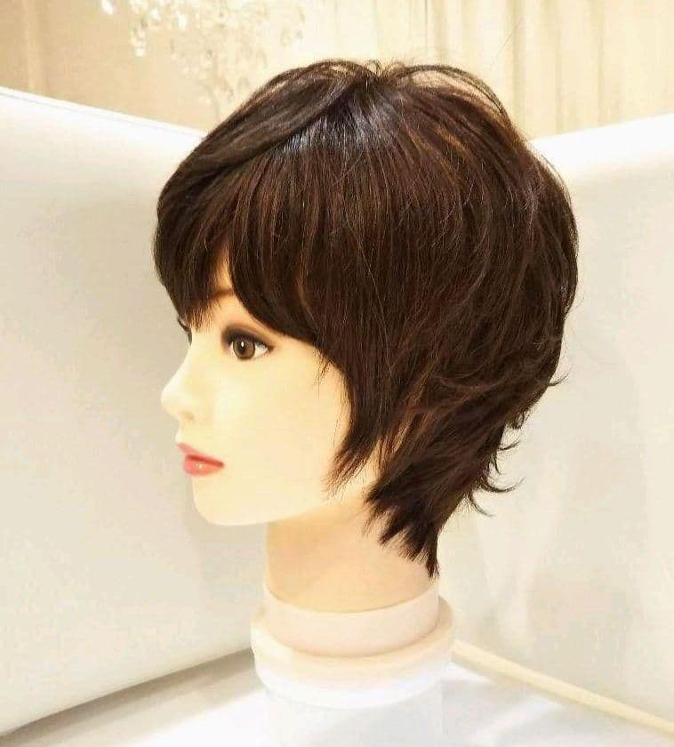 人毛100%総手植え地肌つむじ✨天地真理❣️さら艶髪！ふんわり美人ショート✨