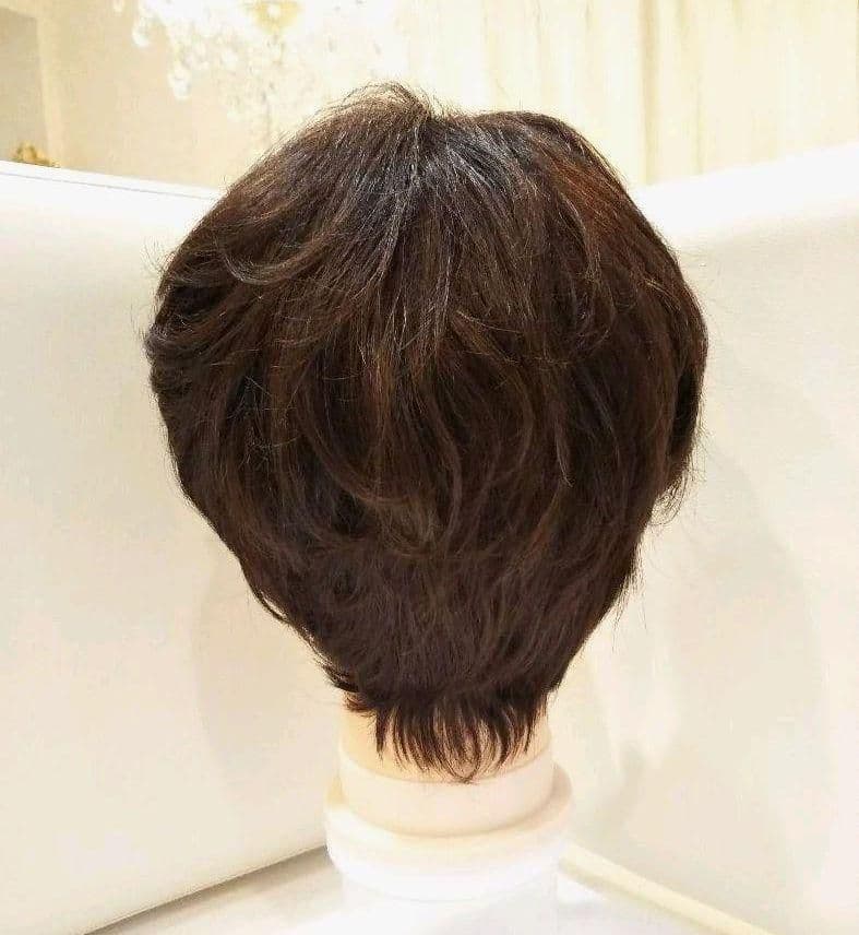 人毛100%総手植え地肌つむじ✨天地真理❣️さら艶髪！ふんわり美人ショート✨