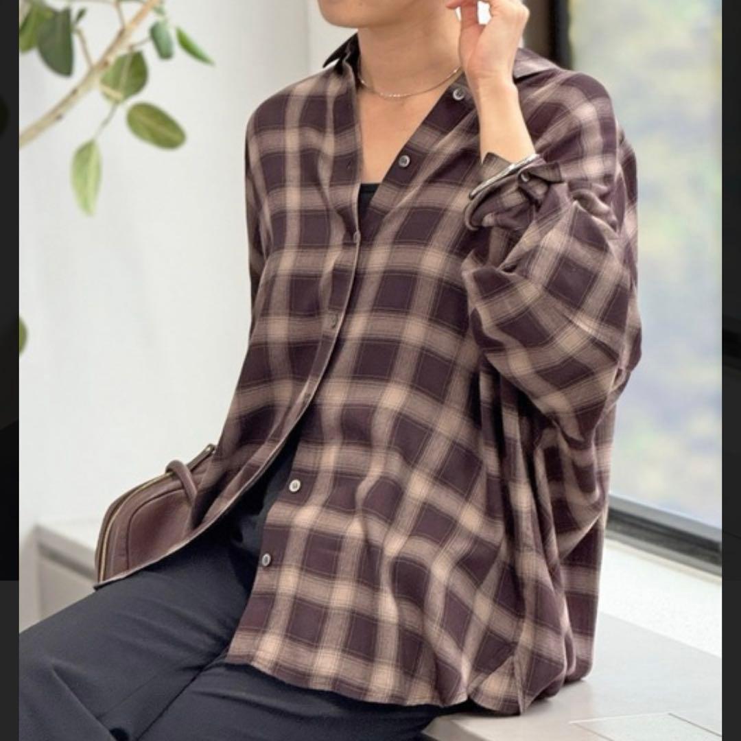 RIVE DROITE ウォッシュドチェックシャツ　ベージュ