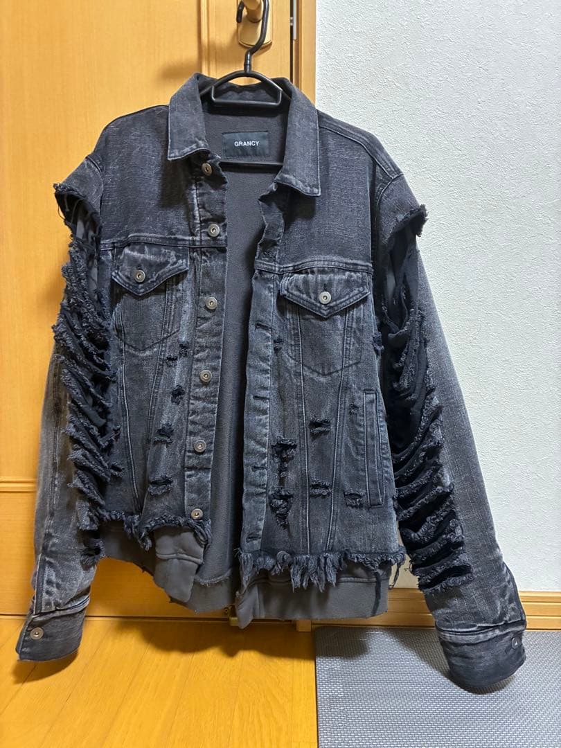 【GRANCY】スウェットドッキングデザインダメージデニムジャケット S