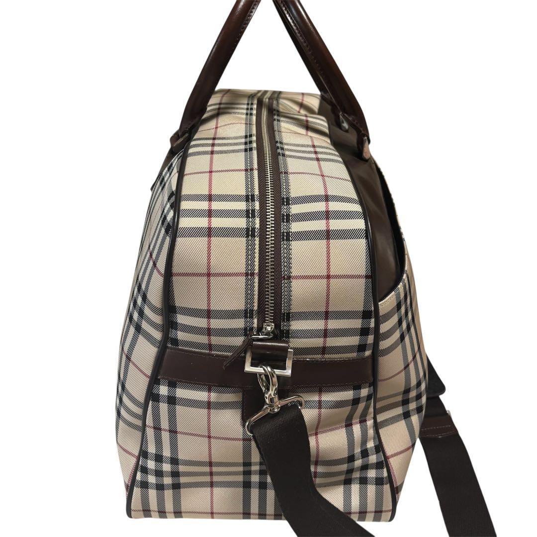 【美品・廃盤】バーバリー 2way ボストンバッグ ノバチェック ロゴプレート