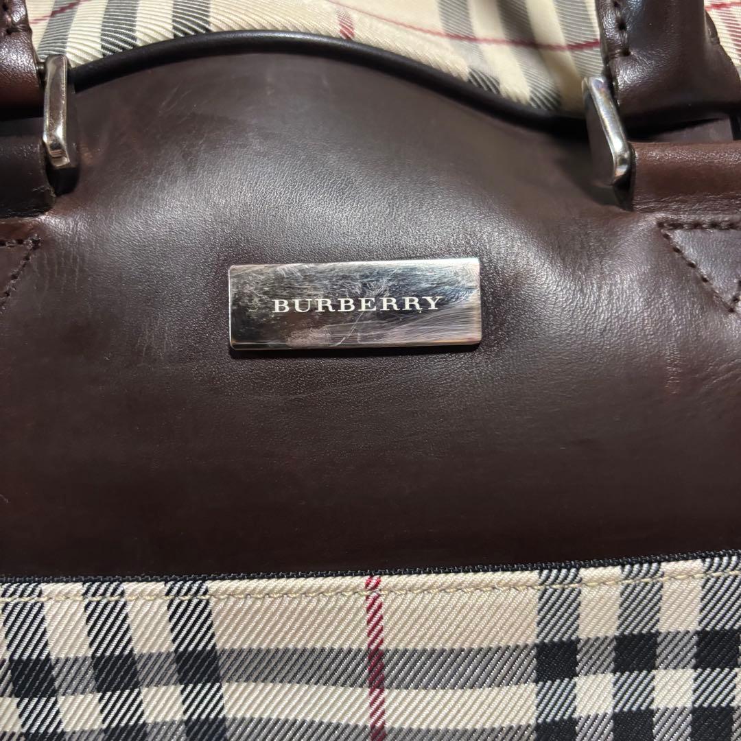 【美品・廃盤】バーバリー 2way ボストンバッグ ノバチェック ロゴプレート