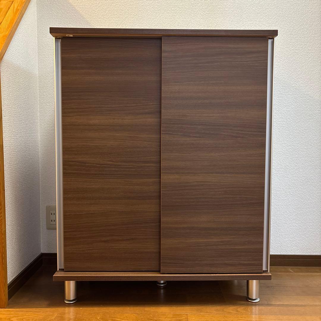 すきまくんシリーズ ブラウン木製スライド扉シューズラック