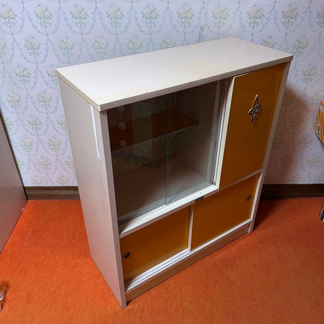 【新生活に】 昭和レトロ 食器棚 オレンジ