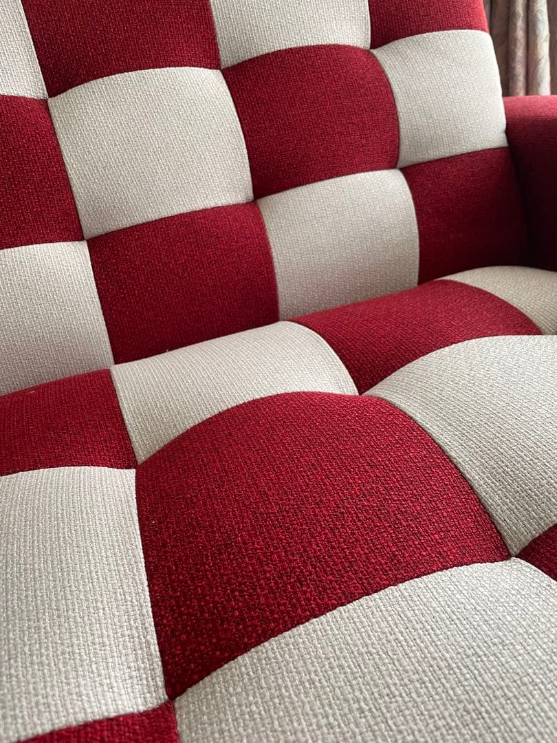 送料込み　アメリカンヴィンテージ　ファブリックソファー　2Pソファ　チェッカー柄