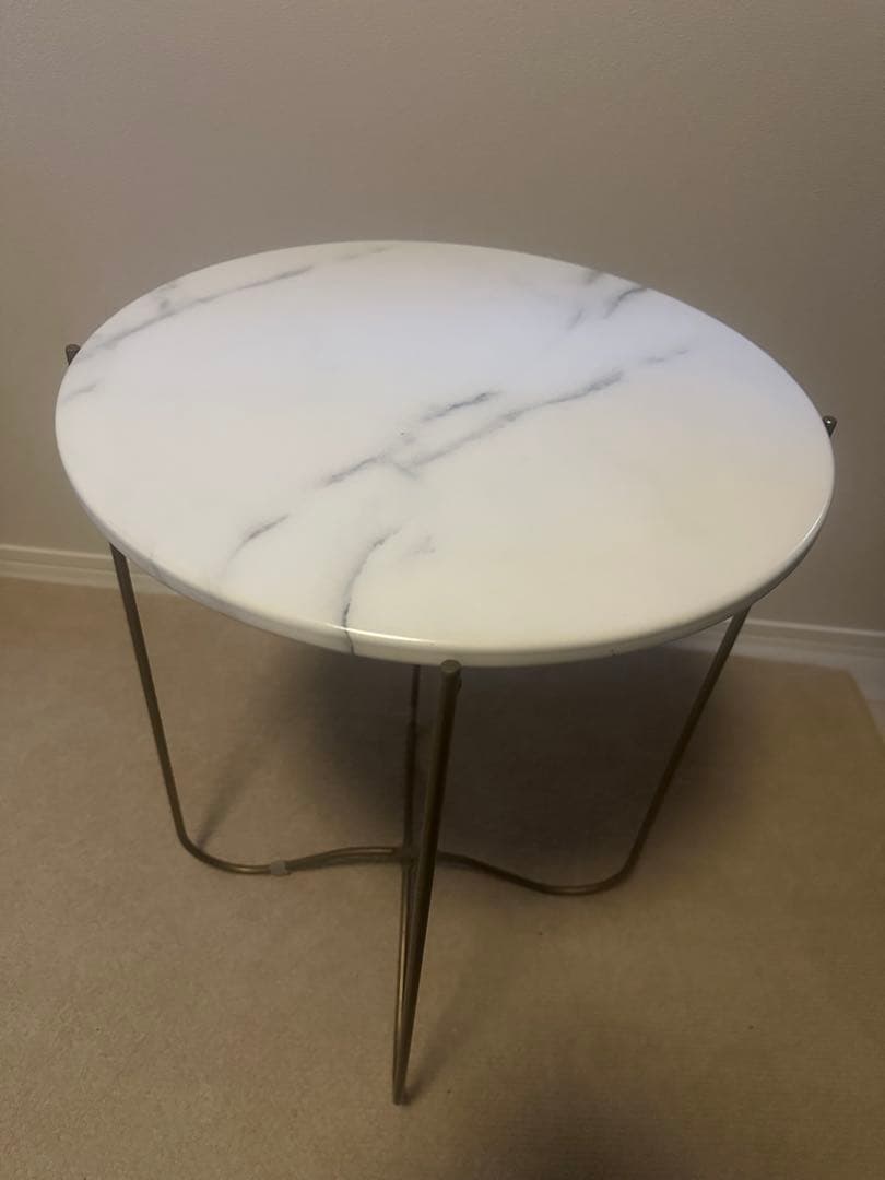 ZARA  大理石調サイドテーブル 丸 直径41.5 ゴールド脚