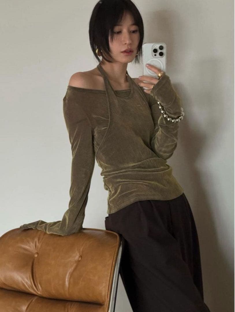 トップス CLANE TULLE FLOCKY LAYERED TOPS