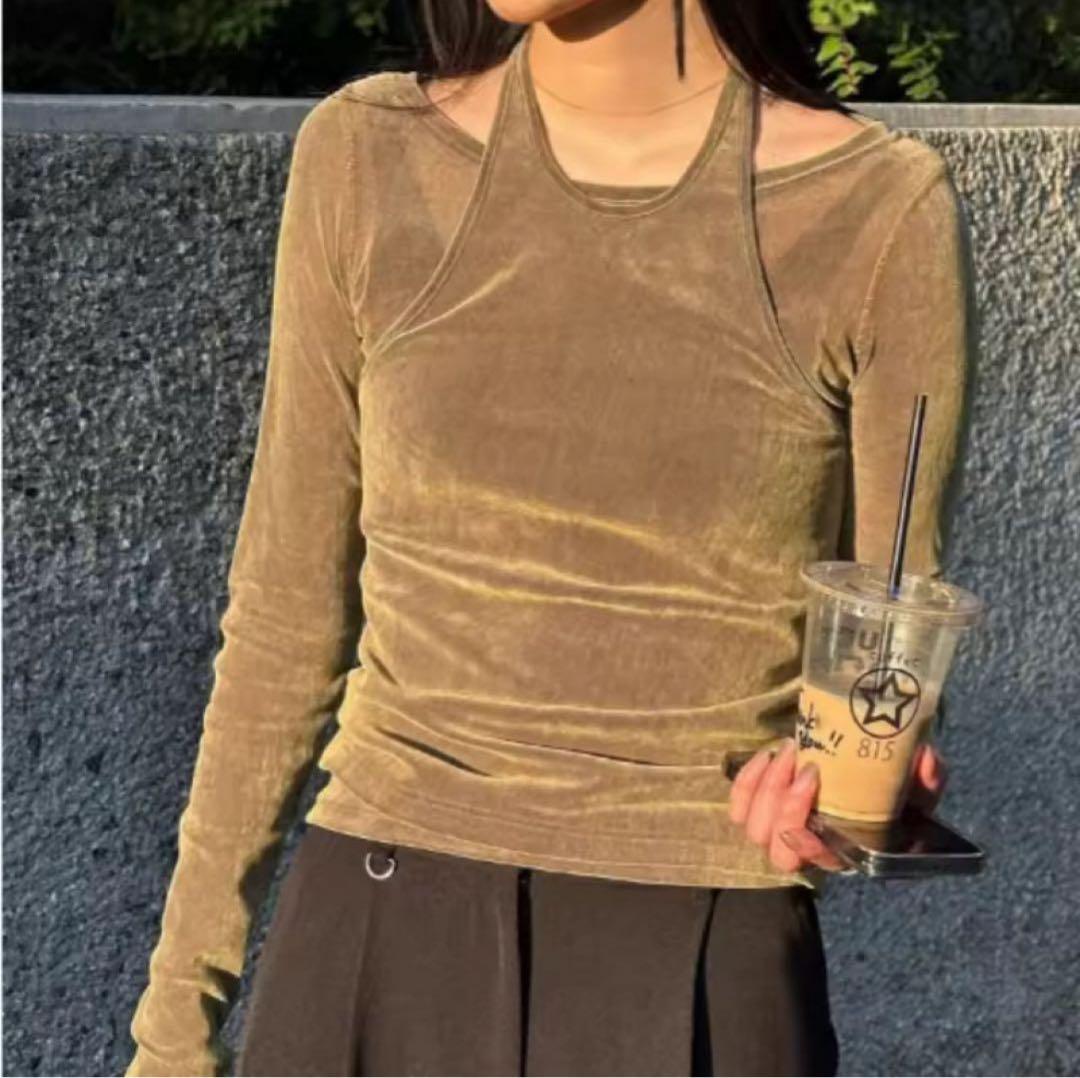 トップス CLANE TULLE FLOCKY LAYERED TOPS