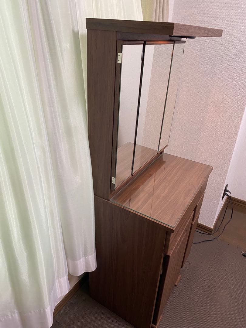 三面鏡ドレッサー 幅60cm 鏡裏収納・ライト付き