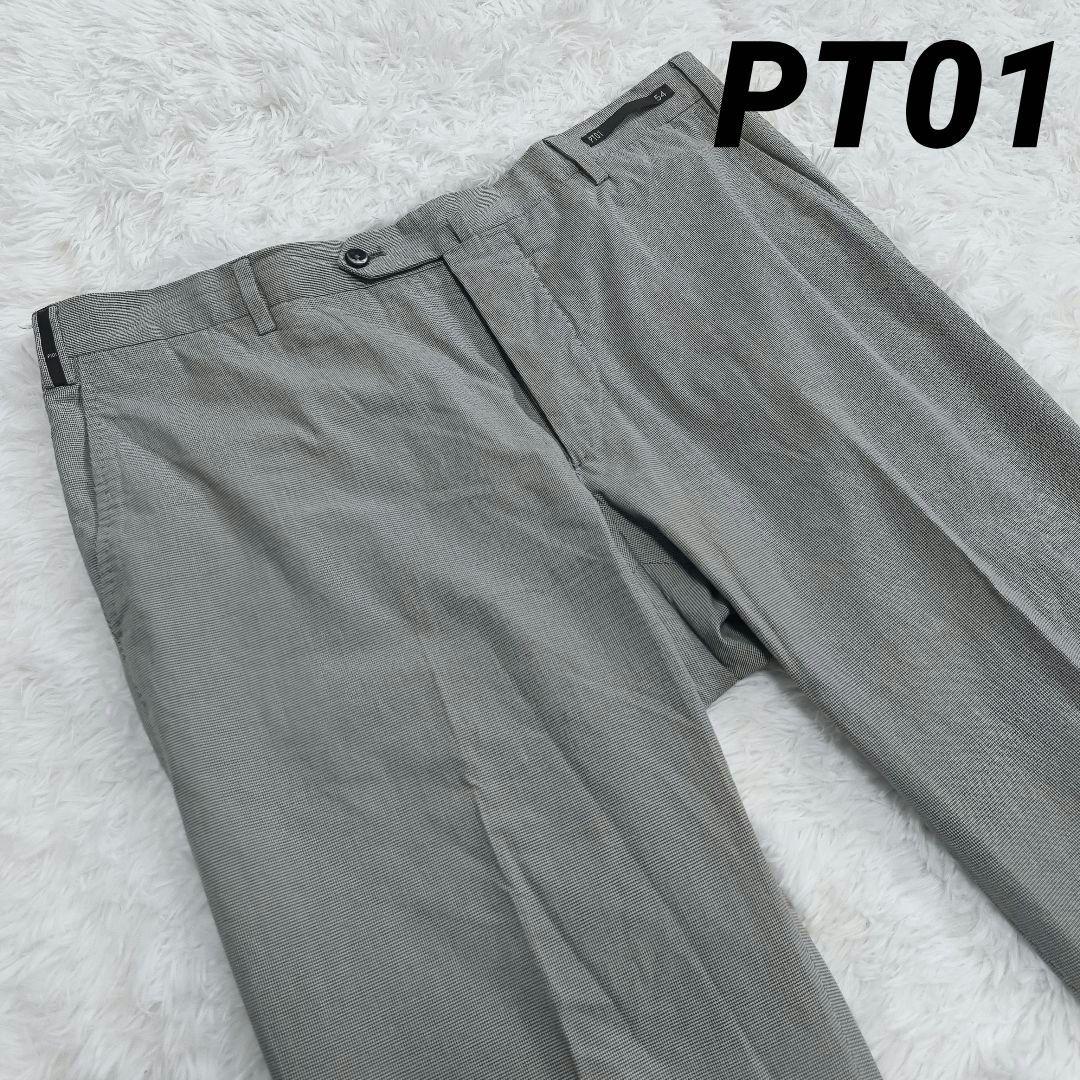 PT01 ピーティーゼロウーノ スラックス 54 2XL グレー 千鳥柄 大きい