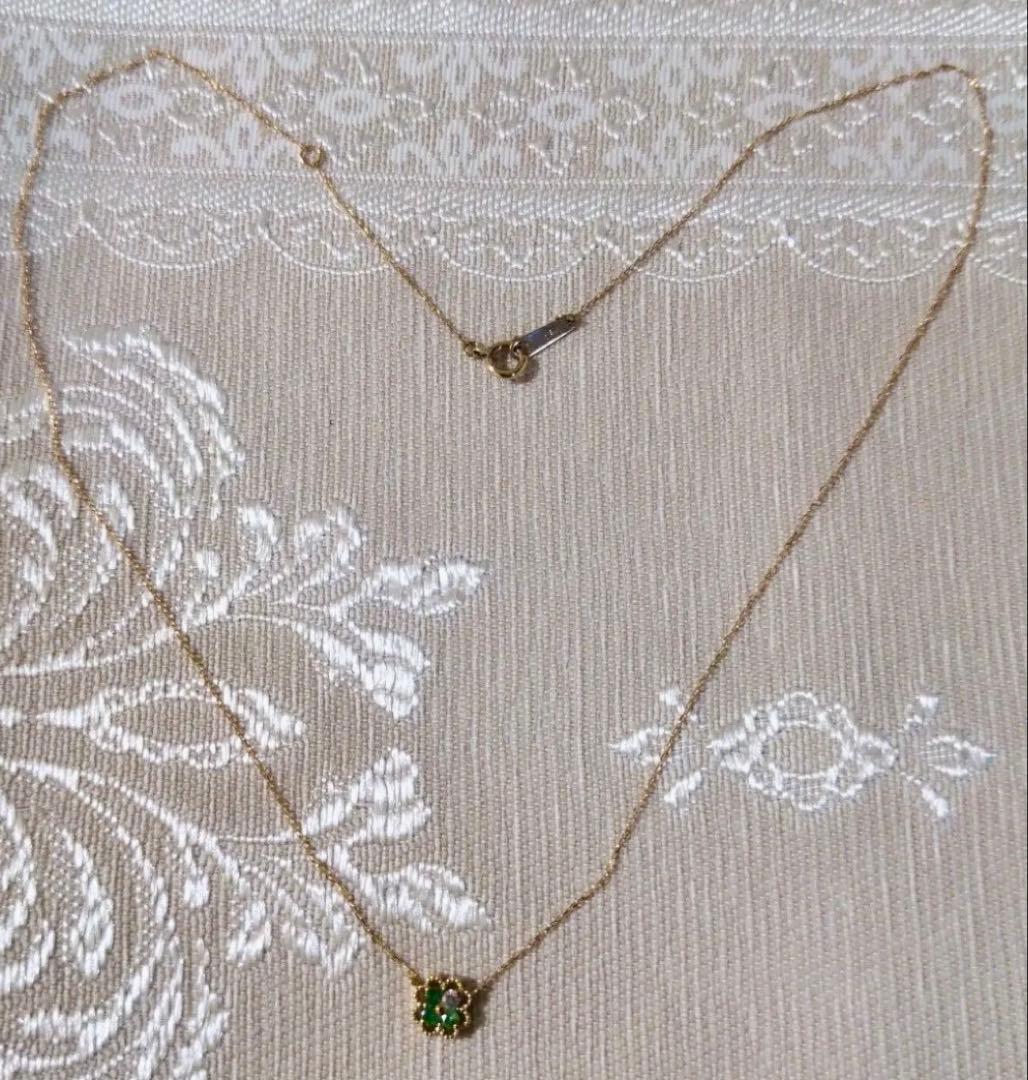 未使用K18エメラルド・ダイヤモンドクローバーネックレス