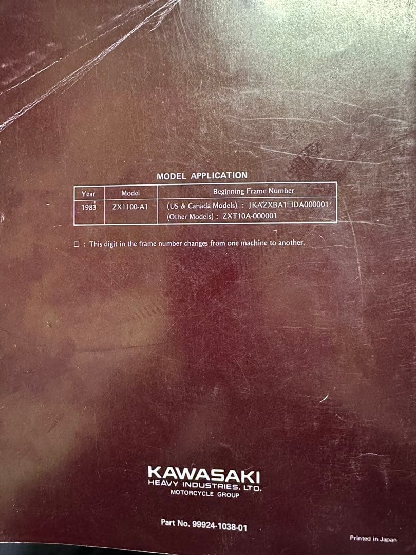 Kawasaki GPz1100F英語版整備書