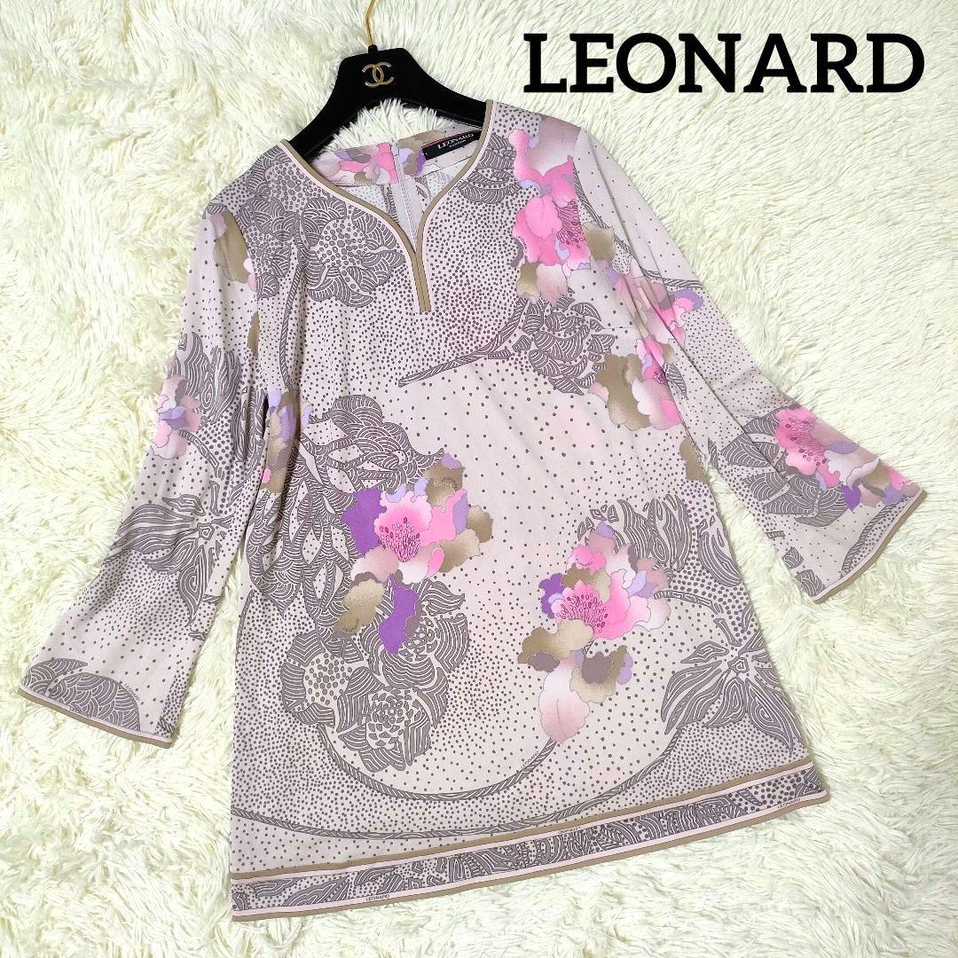 極美品 近年物 レオナール カンカン素材 チュニック 花柄 38 オーバーサイズ