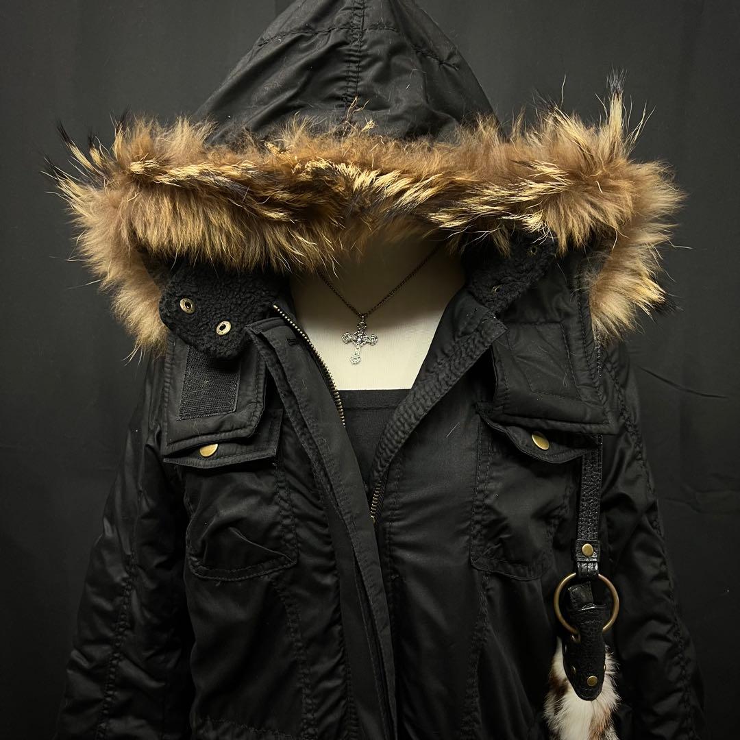 平成ギャル　y2k グランジ　ファー付き　モッズコート　ブラック　ギミック