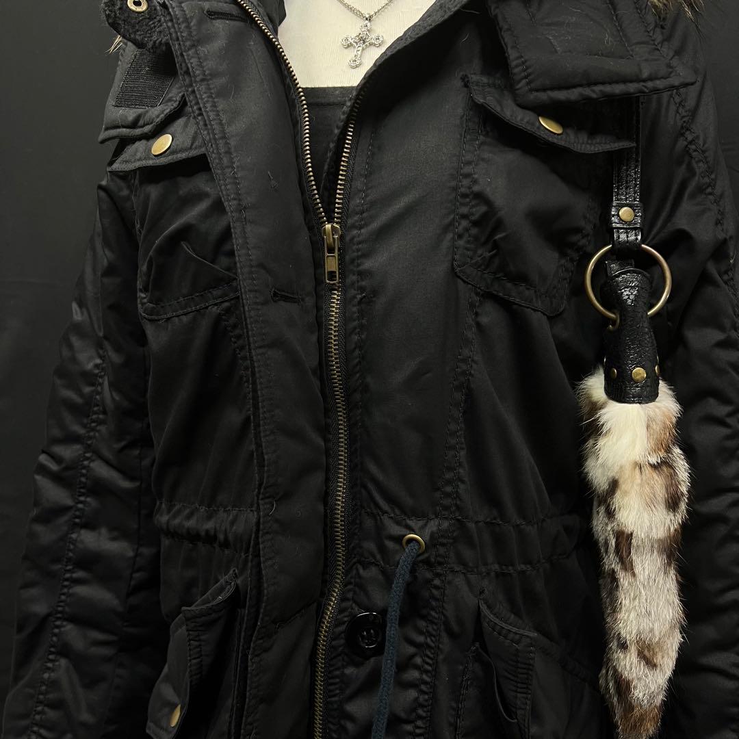 平成ギャル　y2k グランジ　ファー付き　モッズコート　ブラック　ギミック