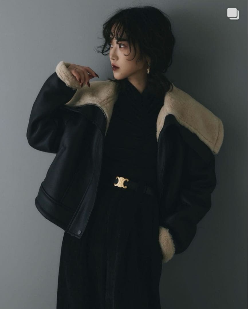 andrea&co. フェイクレザーボアブルゾン　ブラック　AUBREY