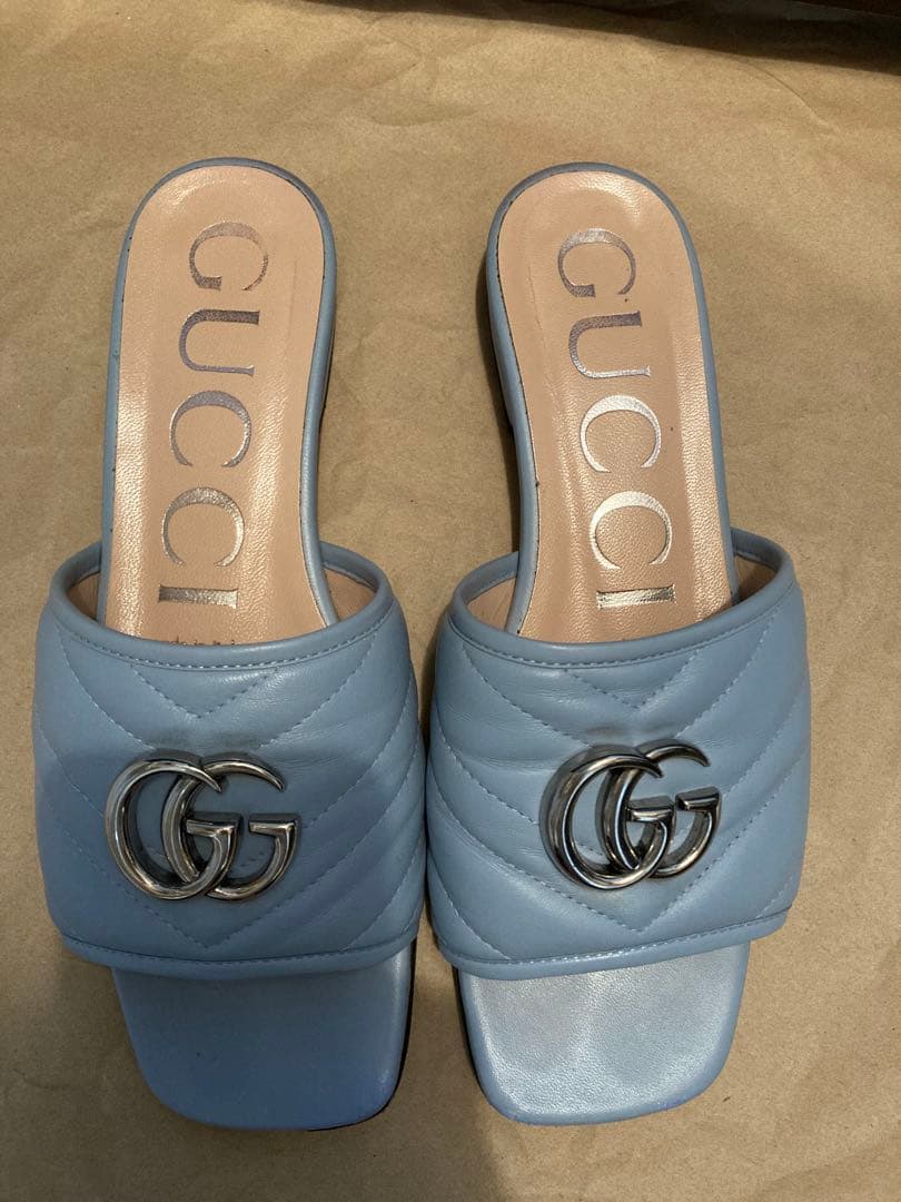 GUCCI ブルーGGロゴ スライドサンダル　グッチ　裏張り済み