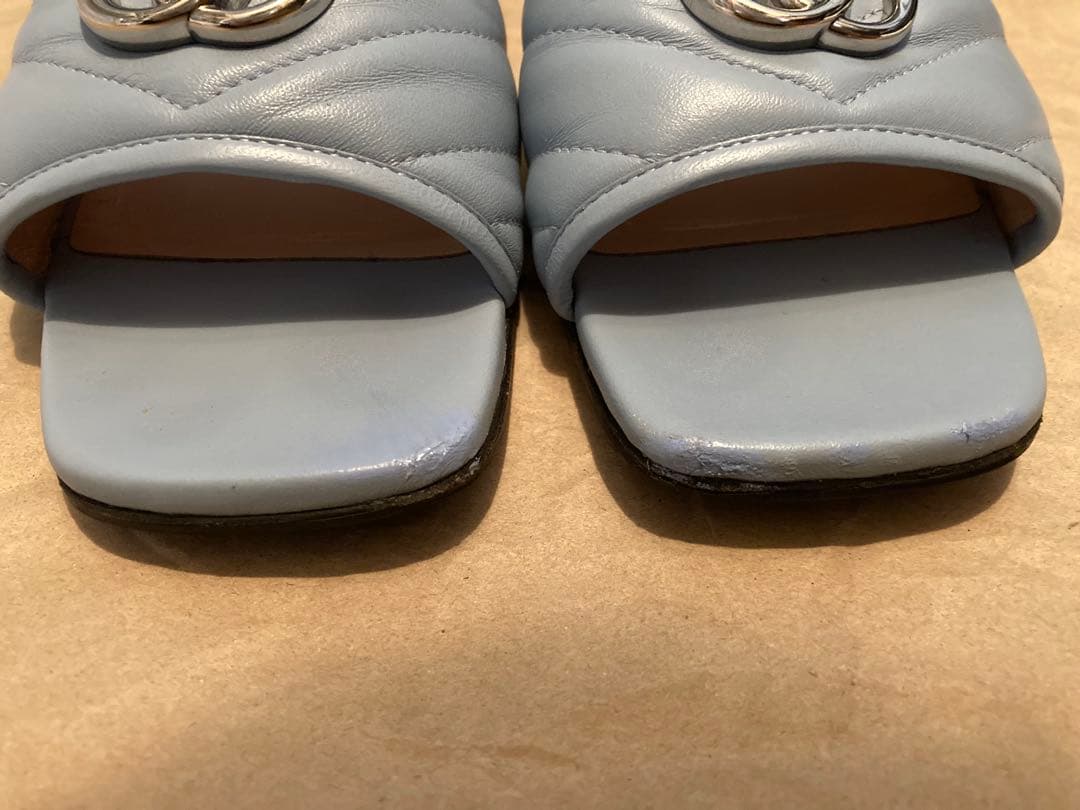 GUCCI ブルーGGロゴ スライドサンダル　グッチ　裏張り済み